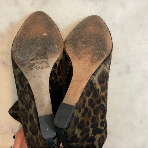 Brian Atwood Bellaria Leopard Print Fur Wedge Ankle Booties Sz 10 - Picture 7 of 11